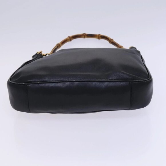 GUCCI Bamboo Hand Bag Leather 2way Black Gold Auth - Picture 6 of 16
